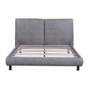 Queen Size Upholstered Platform Bed with Two Large Headrests and Thick Fabric, Polyester, Gray