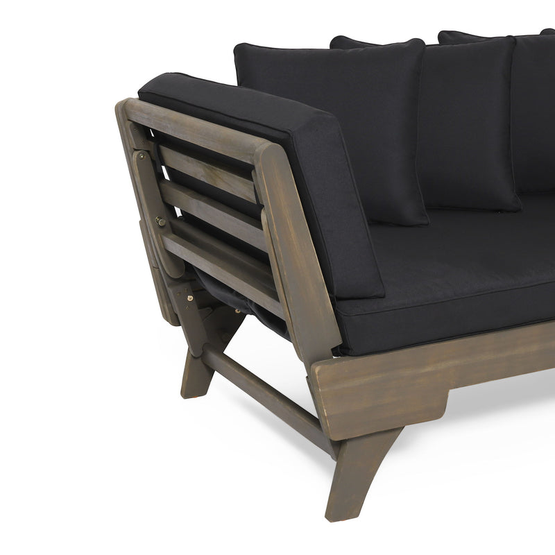 Outdoor Patio Daybed Sofa, 3 Seat Sofa With Foldable Arm 4 Back Pillows
