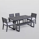 Outdoor 6 Seater Dining Set With Bench - Dark Gray / Light Gray