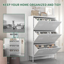Modern Shoe Storage Cabinet With 3 Flip Drawers And Metal Frame For Entryway - Brushed Nickel