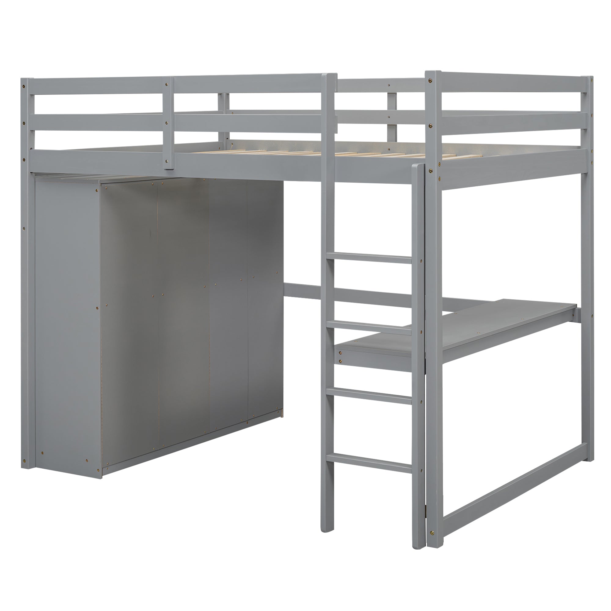 Wood Full Size Loft Bed with Built-in Wardrobe, Desk, Storage Shelves and Drawers, Gray - Atlantic Fine Furniture Melbourne FL