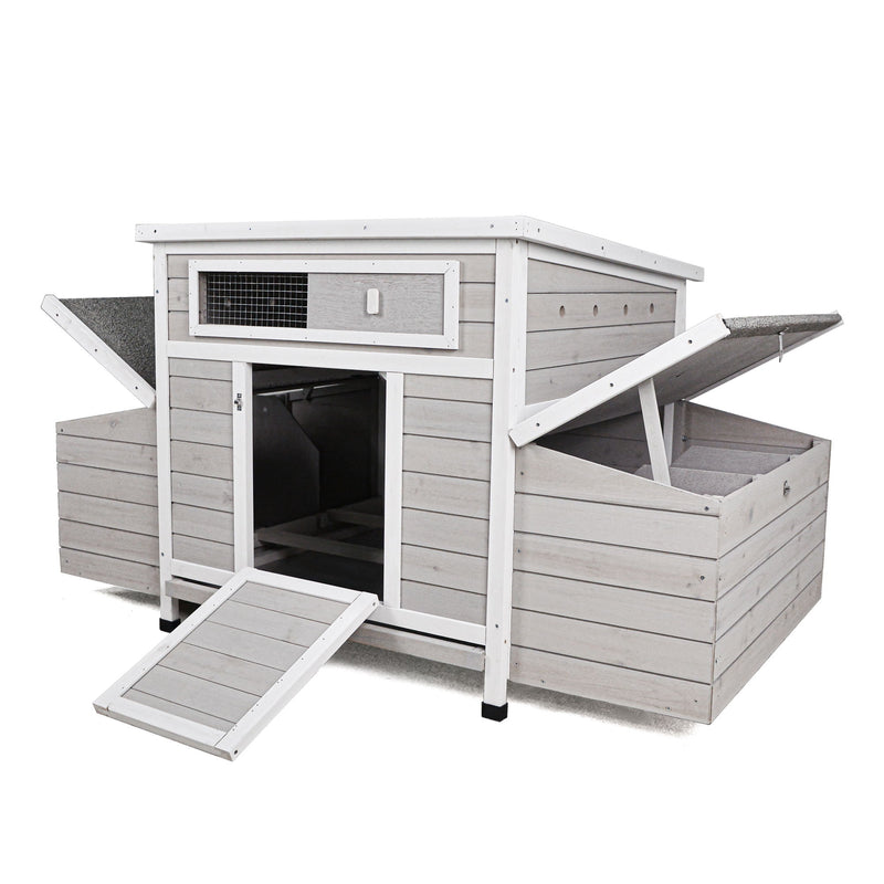 Large Chicken Coop Outdoor Hen House With 2 Sides Nesting Boxes - Gray / White Matte