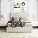 Full Size Storage Bed Velvet Upholstered Platform Bed with a Big Drawer - Beige