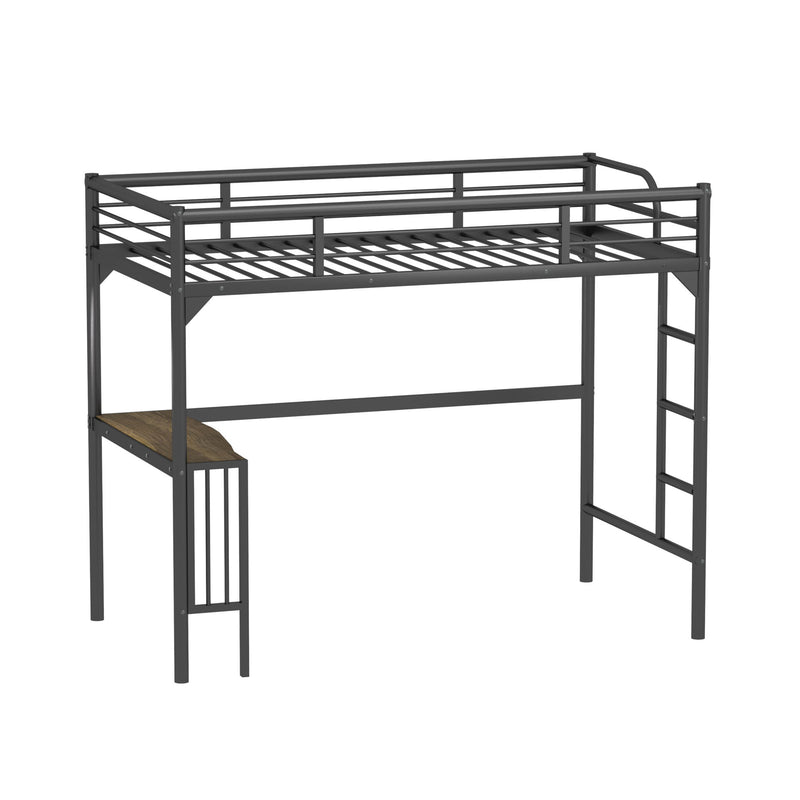 Twin Metal Loft Bed With Desk, Ladder And Guardrails, Bookdesk Under Bed - Black