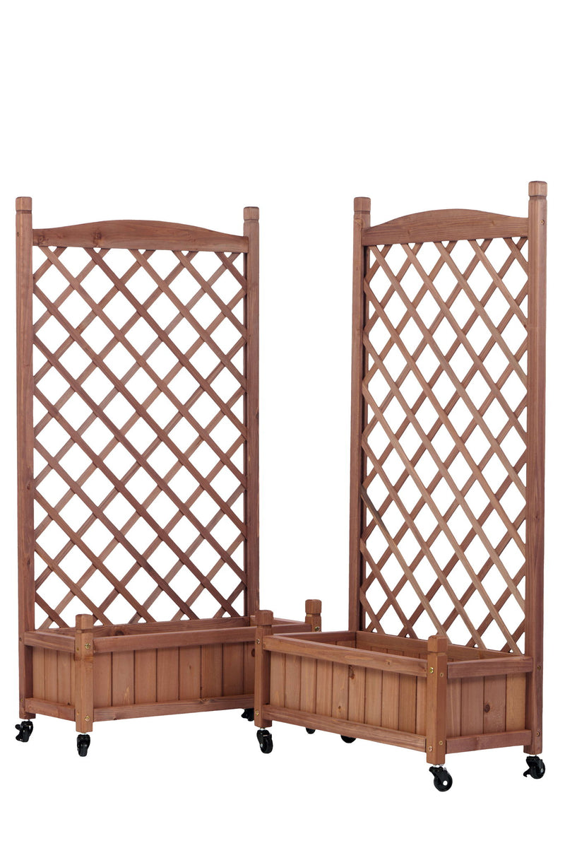 Raised Garden Bed With Trellis 2 Pack, Outdoor Planter Box & Plant Stand With Climbing Racks - Brown