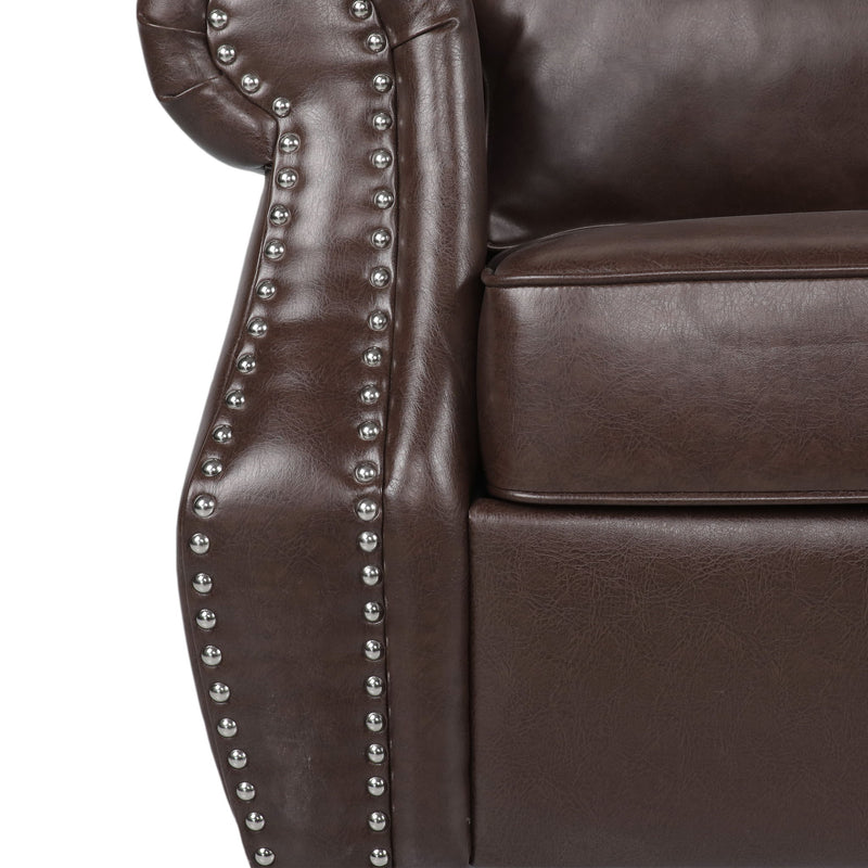 Contemporary Loveseat With Nailhead Trim - Dark Brown