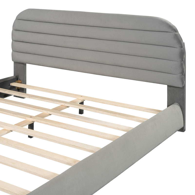Upholstered Platform Bed Frame And Stylish Curve Shaped Design