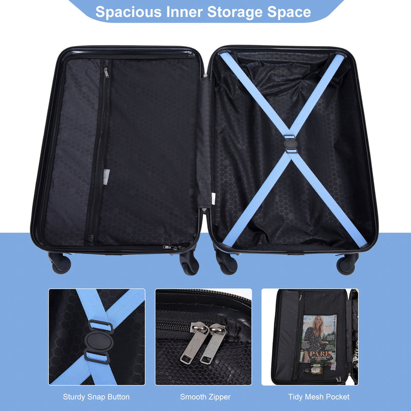 3 Piece Luggage Sets, Lightweight Suitcase With Two Hooks, Spinner Wheels, Tsa Lock
