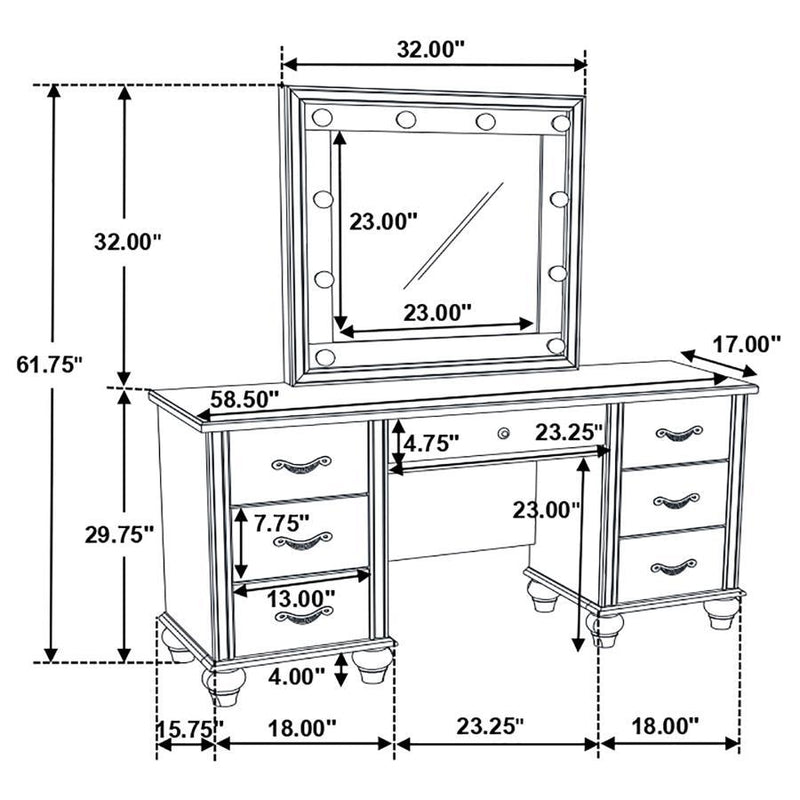 Barzini - 7-Drawer Vanity Set With Lighting - White