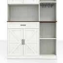 Farmhouse Kitchen Pantry Sideboard With Cabinet And Drawer, Multi Functional Kitchen Buffet With Hutch And Glass Holder, Microwave Stand With Charging Station - Brown / Antique White