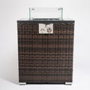 Propane Gas Square Fire Pit, Tile Tabletop With Beautiful Wicker Base For Outside