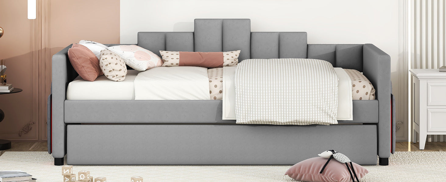 Twin Size Upholstered Daybed with Light and USB Port, Gray - Atlantic Fine Furniture Melbourne FL