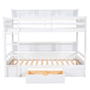 Twin Size Bunk Bed with Built-in Shelves Beside both Upper and Down Bed and Storage Drawer,White