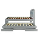 Full XL Size Platform Bed with Storage LED Headboard, Charging Station, Twin Size Trundle and 2 Drawers, Gray