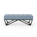 Upholstered Ottoman With Button Tufted Waffle Stitch And Black Geometric Legs - Light Blue