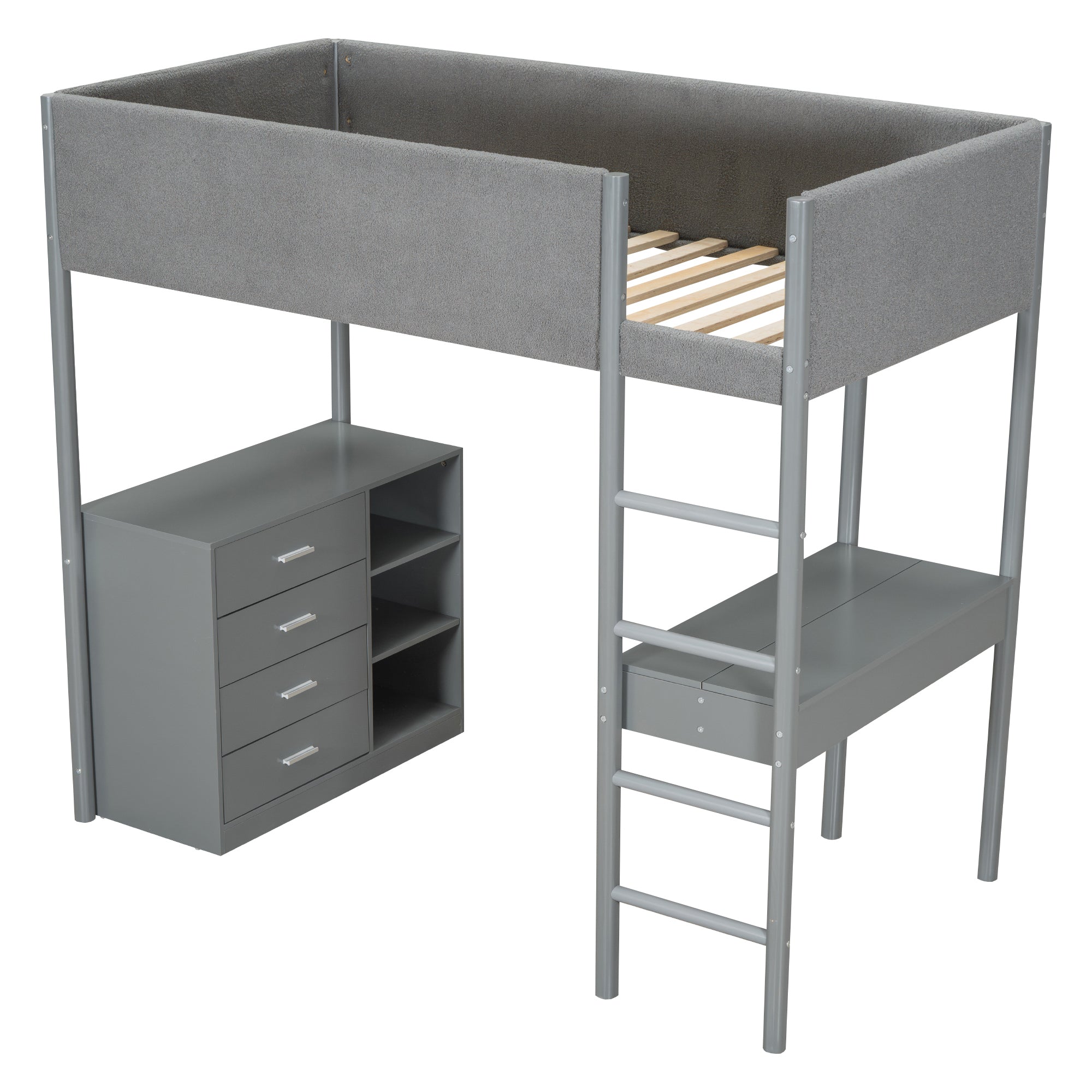 Twin Size Teddy FleeceLoft Bed Wood Bed, Gray - Atlantic Fine Furniture Melbourne FL