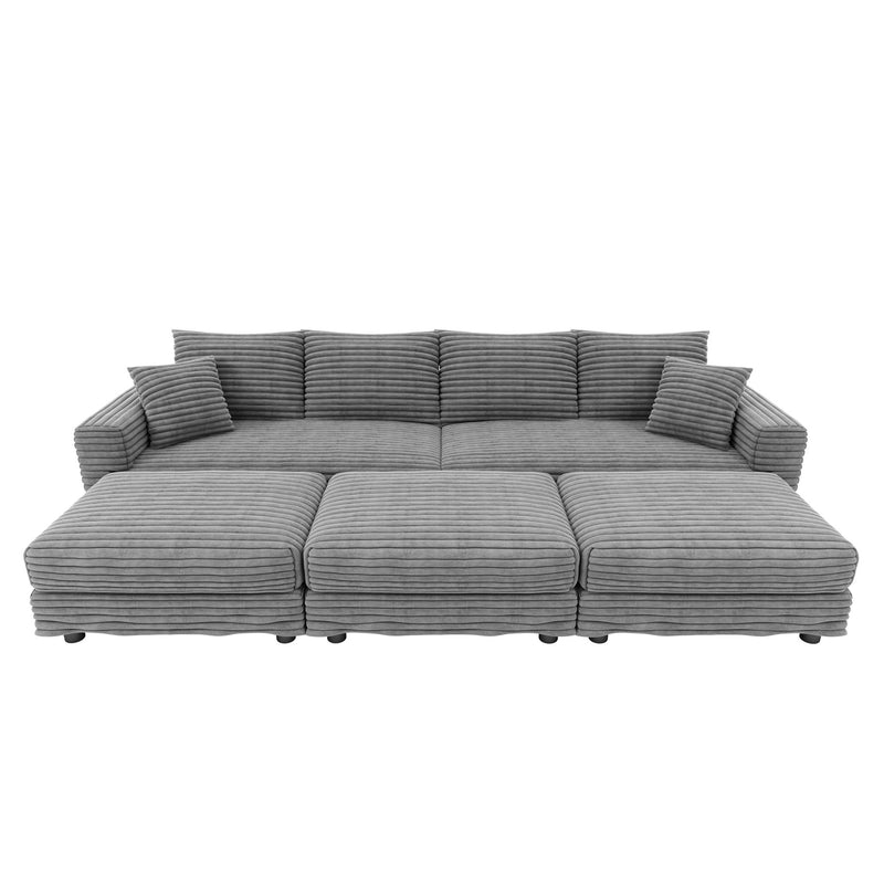 Deep Seat Convertible Sofa With Soft Pillows And Ottomans