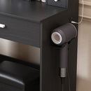 Vanity Table With Mirror, Adjustable LED Lights, Power Outlet, Hairdryer Holder & Stool