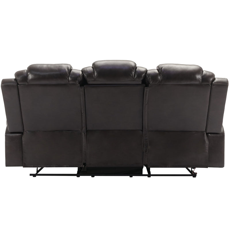 3 Pieces Recliner Sofa Sets Home Theater Seating Manual Recliner Chair With Center Console And LED Light Strip For Living Room