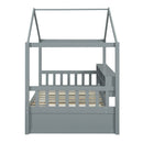 Twin Size Wooden House Bed with Shelves and a Mini-cabinet, Gray
