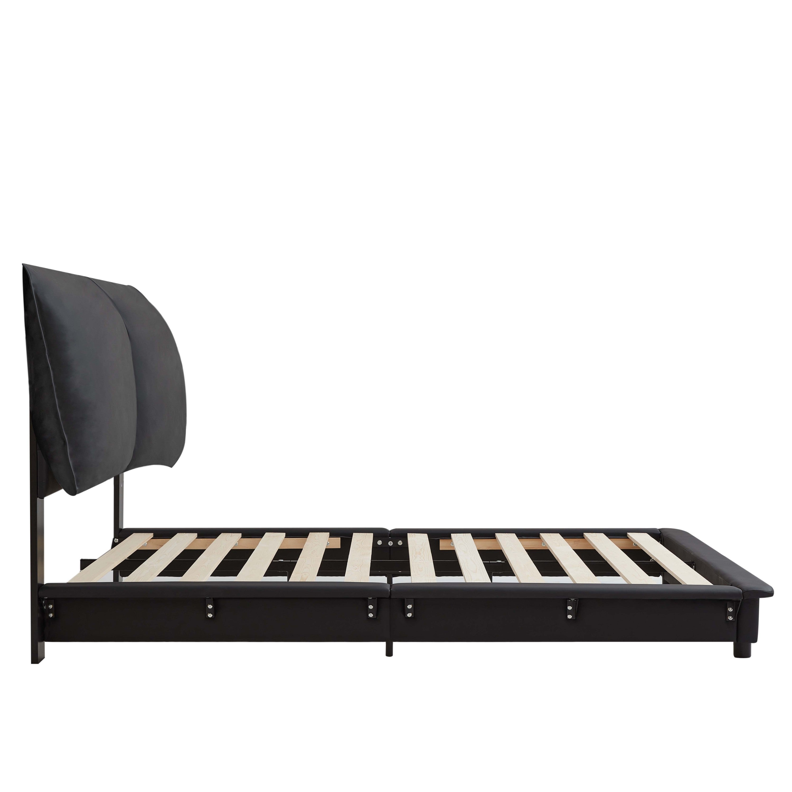 Full Size Upholstered Platform Bed with Sensor Light and Ergonomic Design Backrests, Black - Atlantic Fine Furniture Melbourne FL