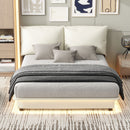 Queen Size Upholstered Platform Bed with Sensor Light and Ergonomic Design Backrests, White