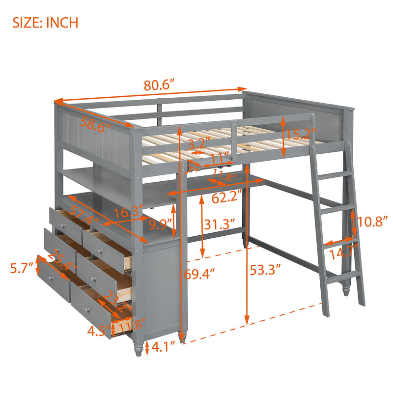 Loft Bed With Drawers With Desk And Shelves
