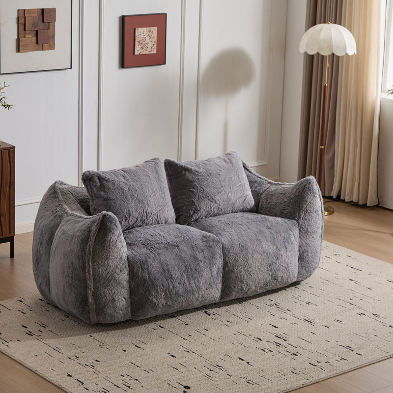 Giant Bean Bag Couch, Ultra Soft Fluffy Loveseat For Living Room Reading Chair With Pillows - Gray