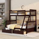 Twin-Over-Full Bunk Bed with Ladders and Two Storage Drawers(Espresso)( old sku:LT000165AAP）