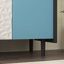 Modern Sideboard Buffet Cabinet With Red Doors And Unique Panel Styling