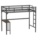 Twin Metal Loft Bed with Desk, Ladder and Guardrails,bookdesk under bed , Black