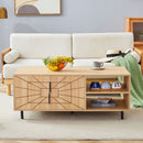 Spider- Web Textured Modern Coffee Table Geometric Art And Practical Design - Natural Wood