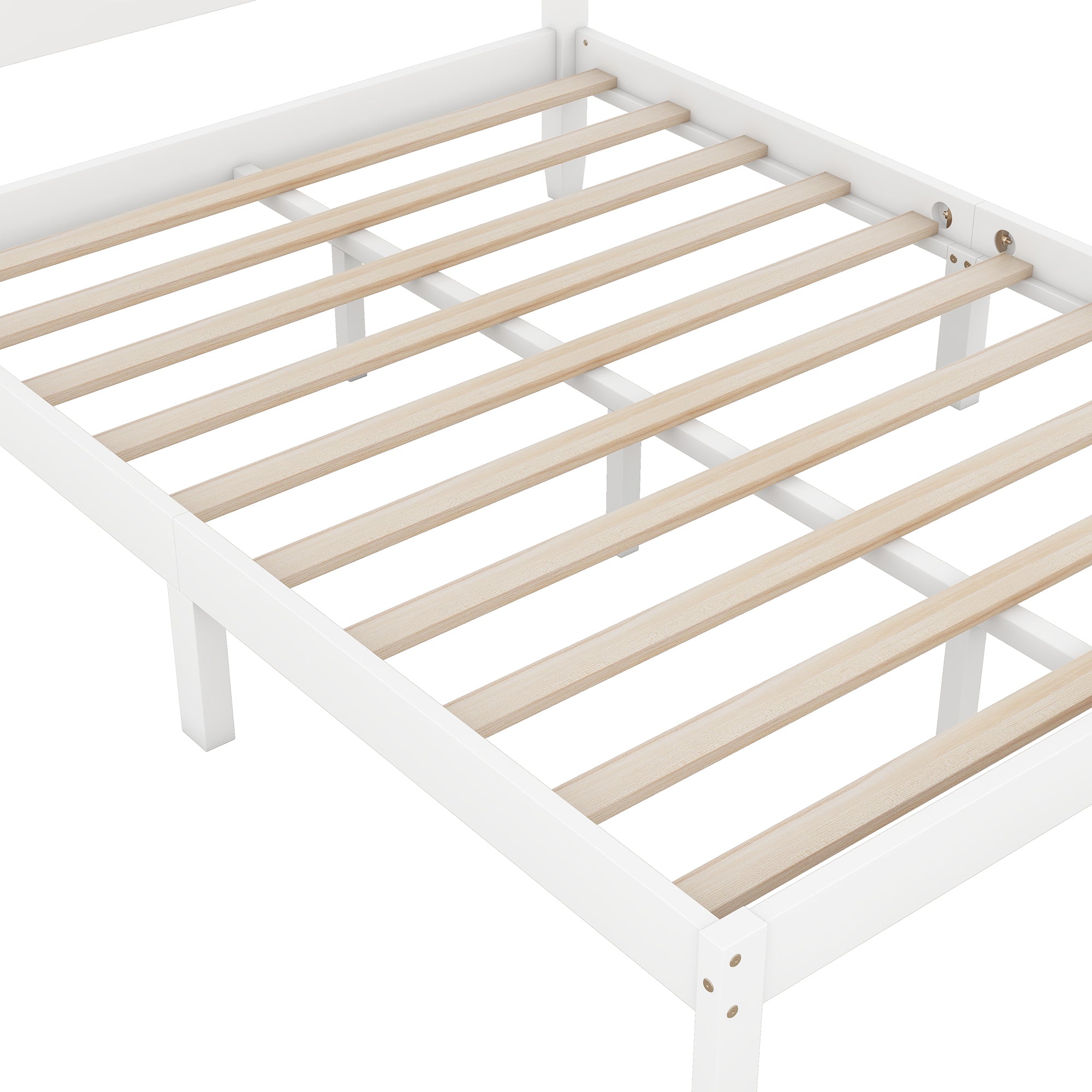 Full Size Wood Platform Bed with Crown Shaped Headboard, White - Atlantic Fine Furniture Melbourne FL