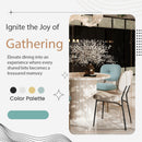 Modern 4 Person Dining Set With Bamboo & Table And Turquoise & Chairs Metal Legs, Space Saving Design - White