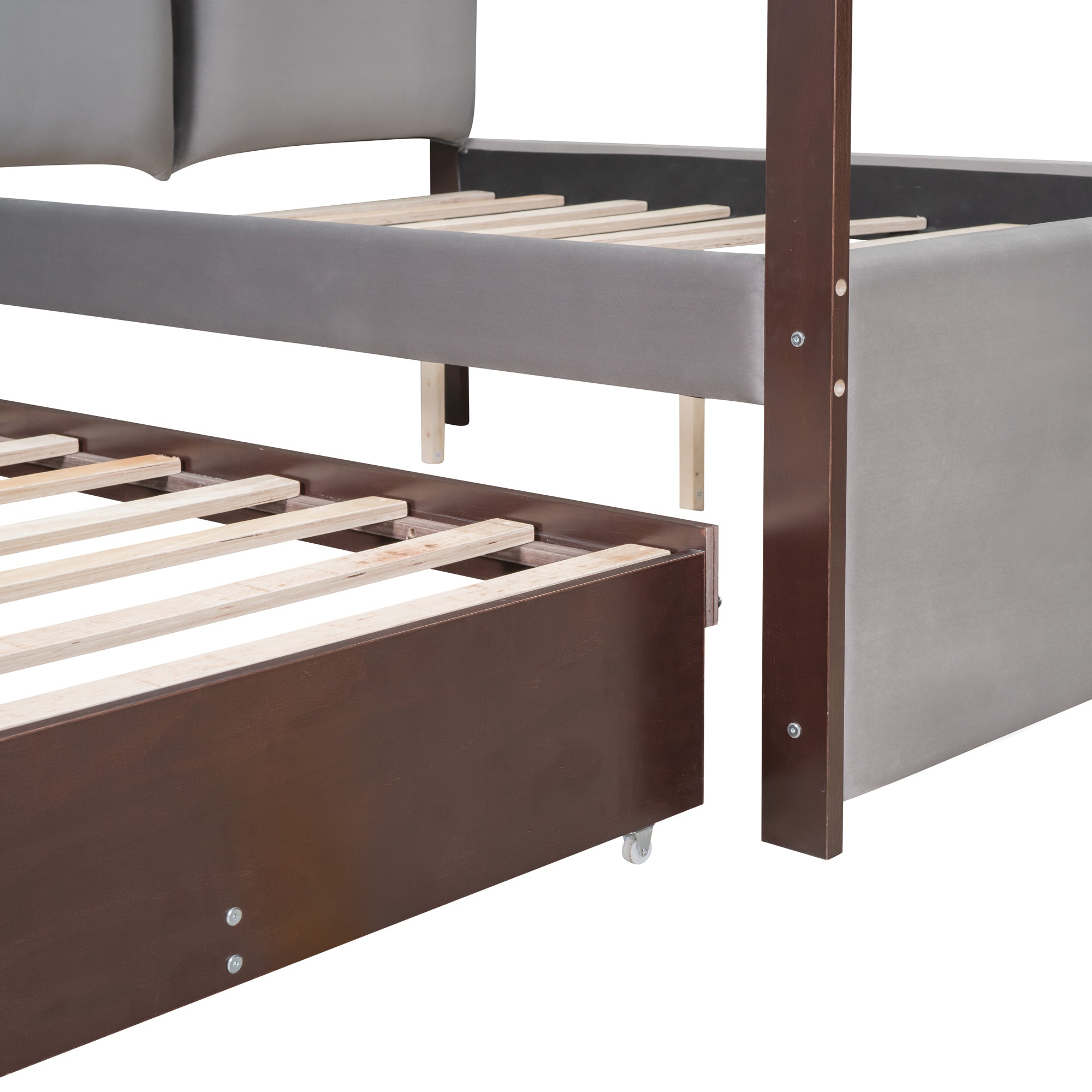 Full Size Upholstered  Canopy Bed with Trundle and 3 Drawers, Gray - Atlantic Fine Furniture Melbourne FL