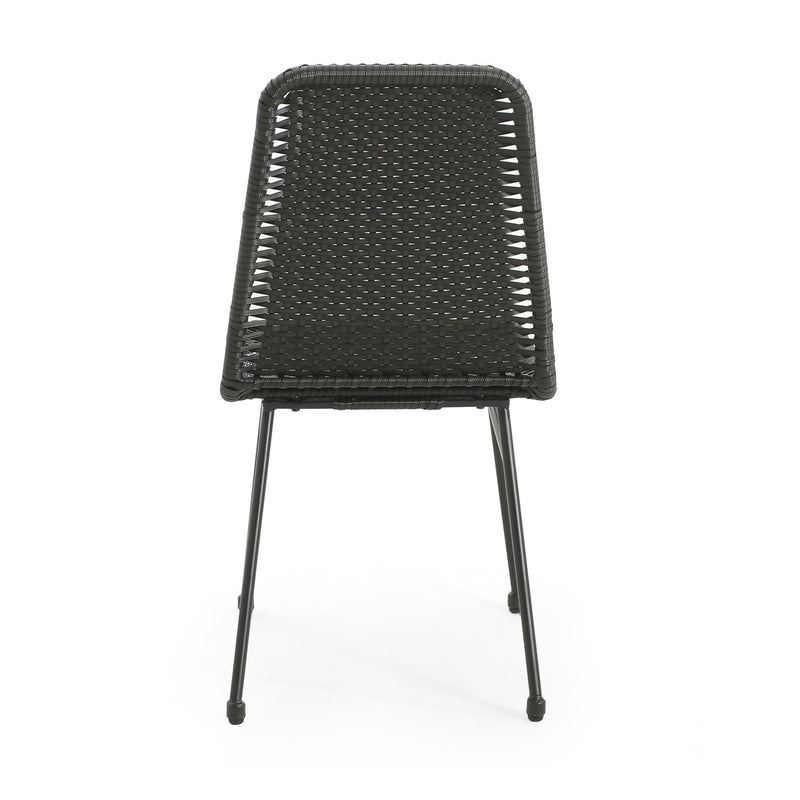 Outdoor Dining Chairs (Set of 2), Rattan Backrest And Cushions, Iron Frame - Dark Brown