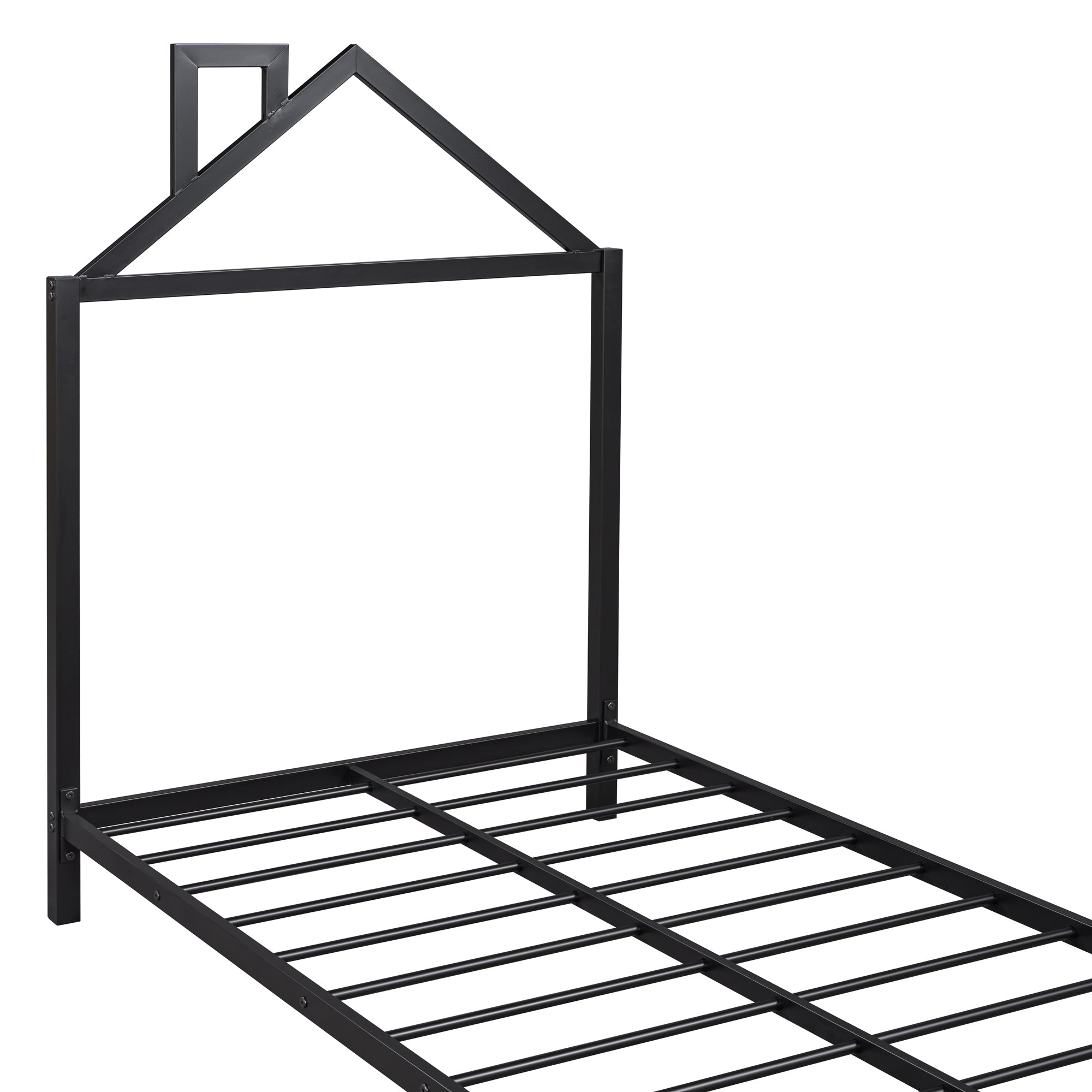 Twin Size Metal Platform Bed with House-Shaped Headboard Design, Black - Atlantic Fine Furniture Melbourne FL