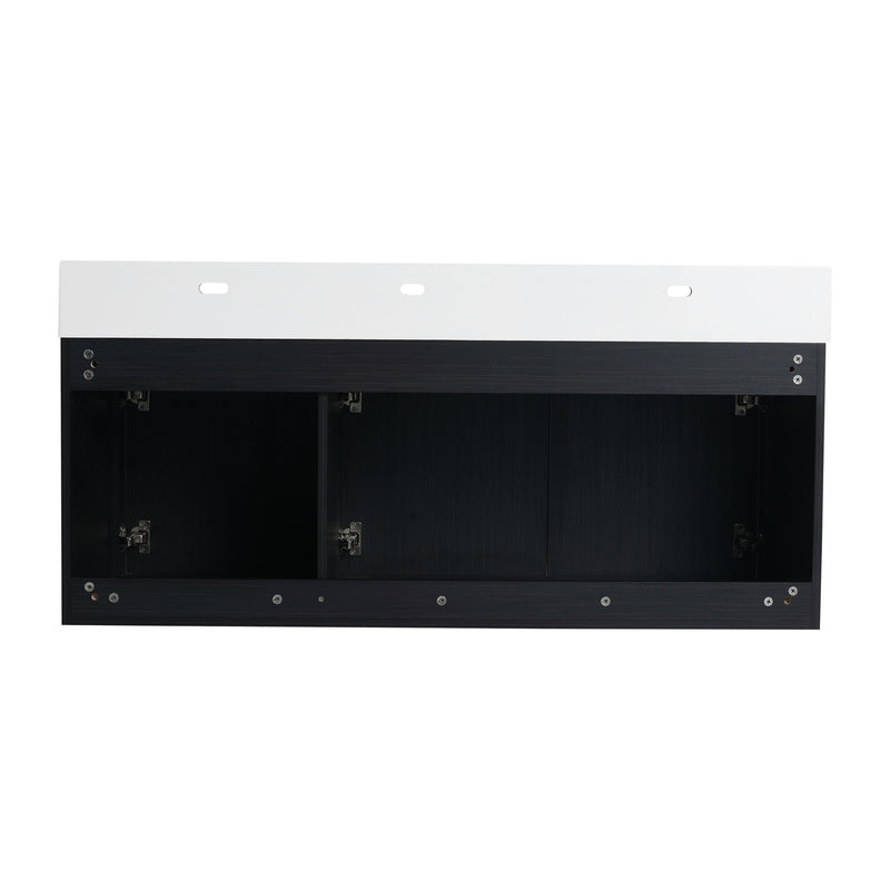 Contemporary 48" Wall Mounted Bathroom Vanity With Resin Sink And Soft Closing Doors And Line - Black Chestnut