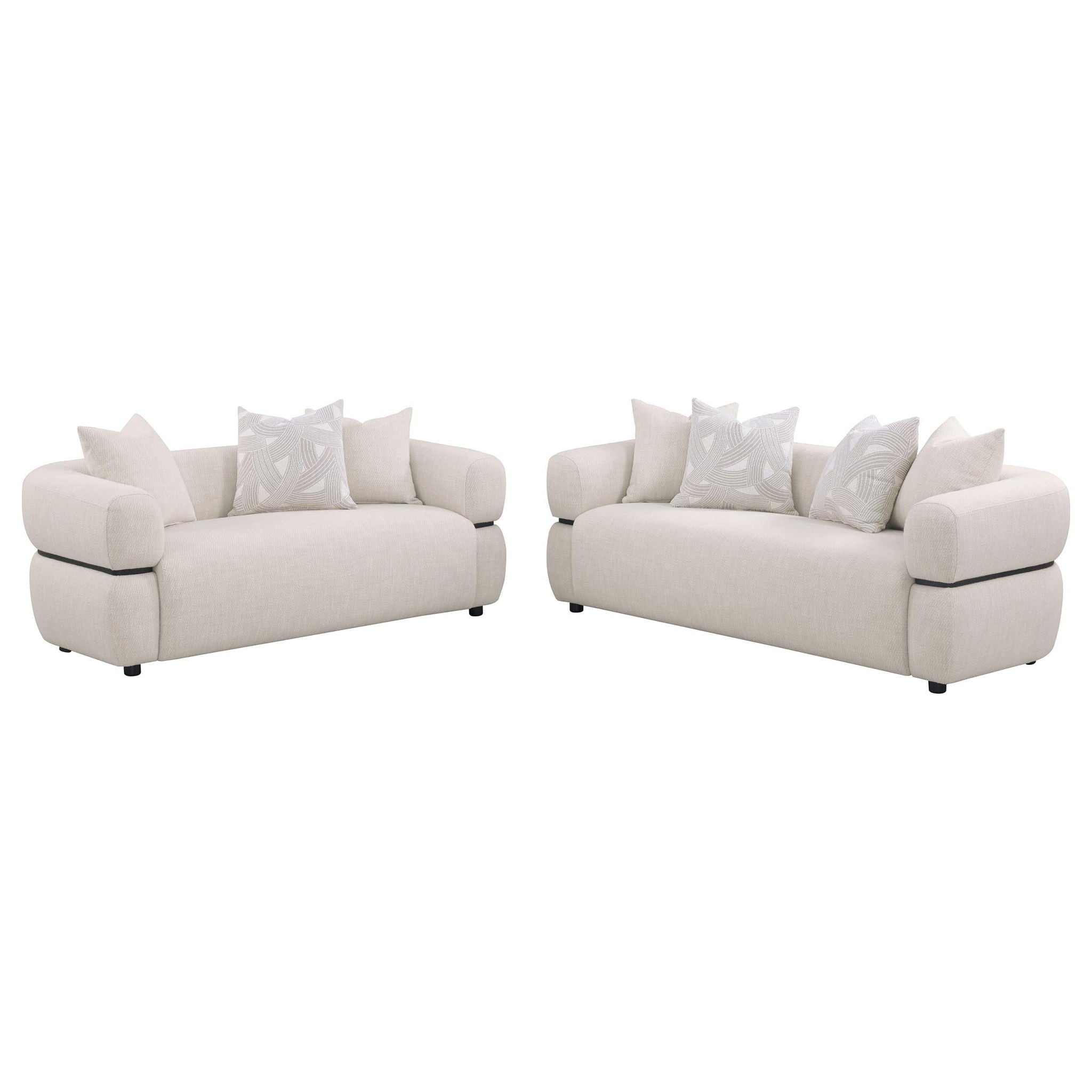 Jeanette 2-piece Fabric Upholstered Round Arm Sofa Set Beige