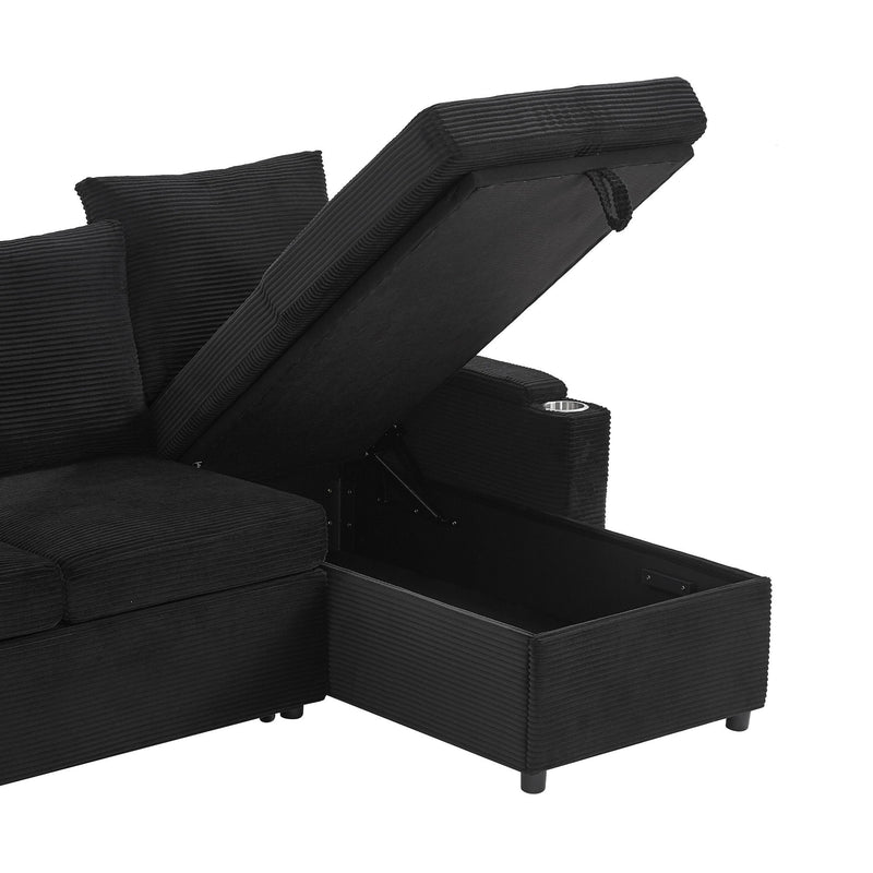 U Shaped Sectional Sofa Bed With Storage Chaise Lounges, USB Ports, And Cup Holders