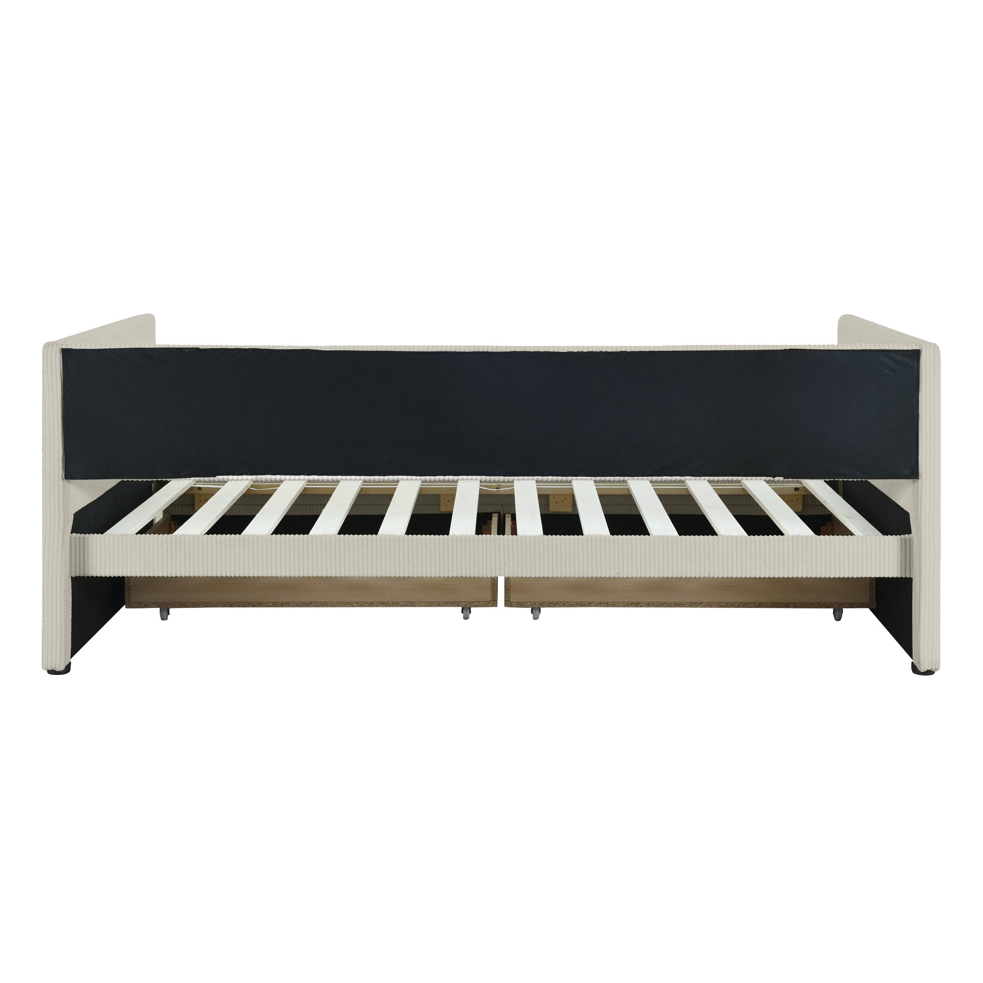 Twin Size Corduroy Daybed with Two Drawers and Wood Slat, Beige - Atlantic Fine Furniture Melbourne FL