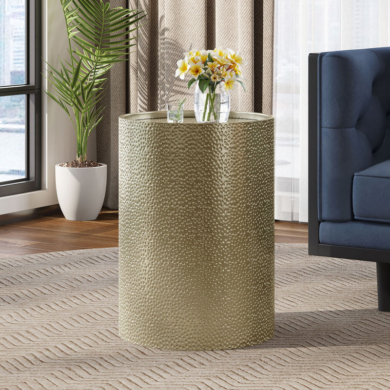 Modern Round Accent Table With Hammered Surface