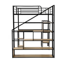 Full Size Loft Bed With Staircase, Built In Desk And Shelves And Sleeping Surface - Black
