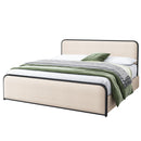 Modern Metal Bed Frame with Curved Upholstered Headboard and Footboard Bed with 4 Storage Drawers, Heavy Duty Metal Slats, King Size, Beige