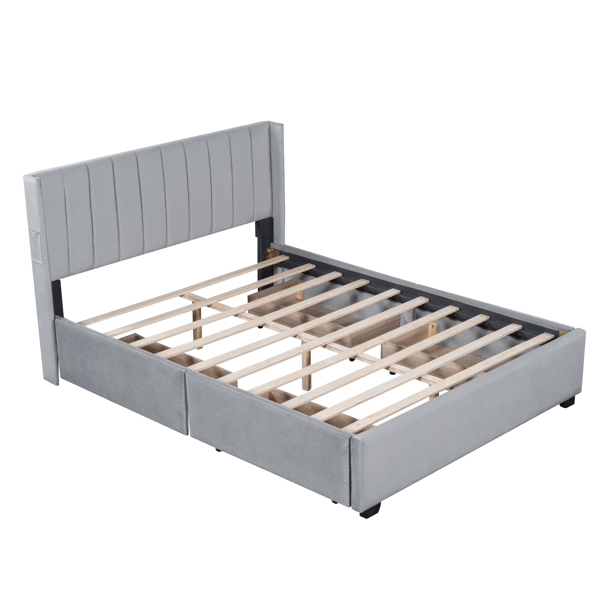 Queen Size Upholstered Bed with 4 Drawers, Gray - Atlantic Fine Furniture Melbourne FL