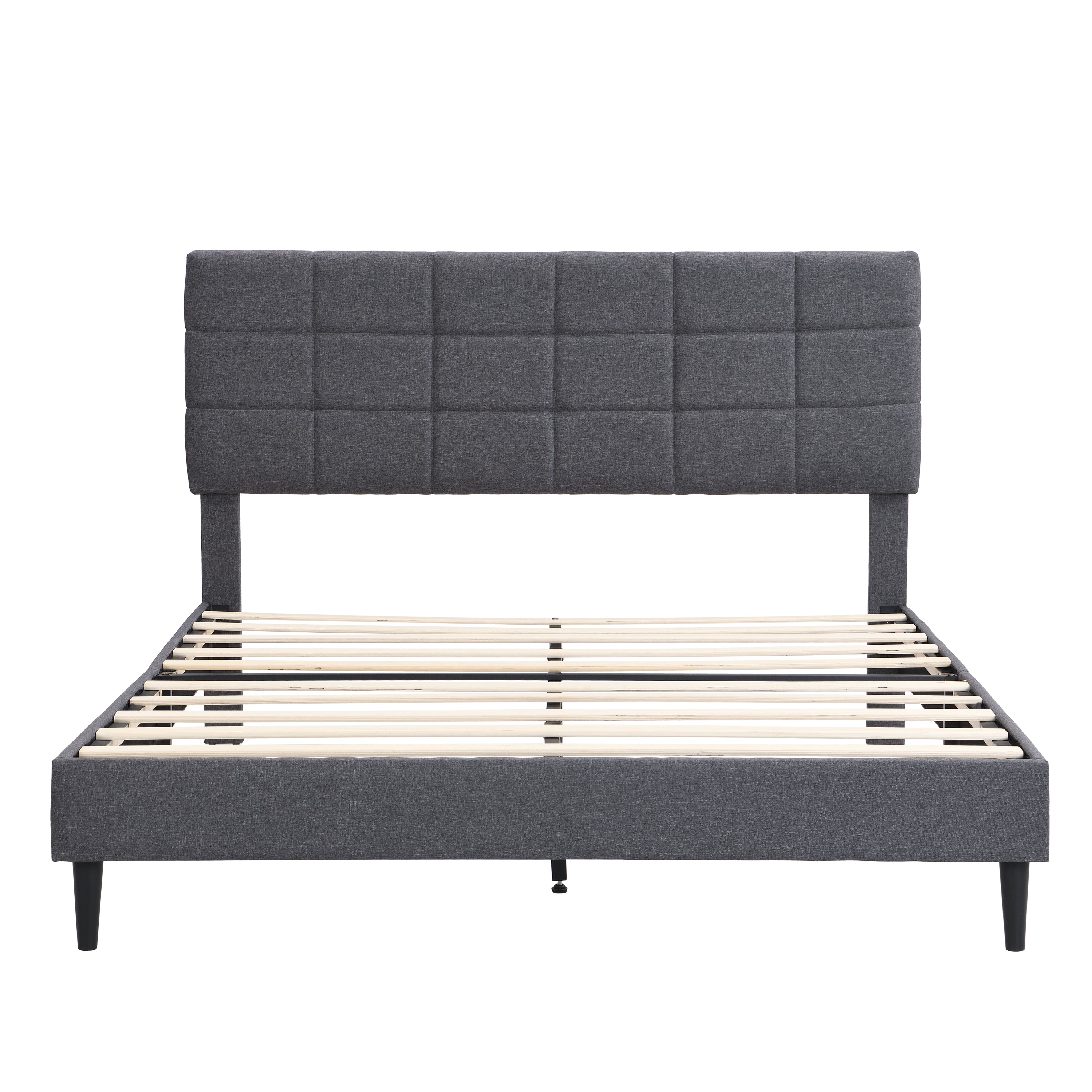 Full Size Platform Bed Frame with Fabric Upholstered Headboard and Wooden Slats, No Box Spring Needed/Easy Assembly, Grey - Atlantic Fine Furniture Melbourne FL
