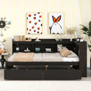 Full Bed with L-shaped Bookcases, Drawers ,Espresso