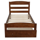 Platform Twin Bed Frame with Storage Drawer and Wood Slat Support No Box Spring Needed, Walnut