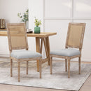 French Country Dining Chair With Rectangular Cane Backrest And Smooth Upholstered Seating