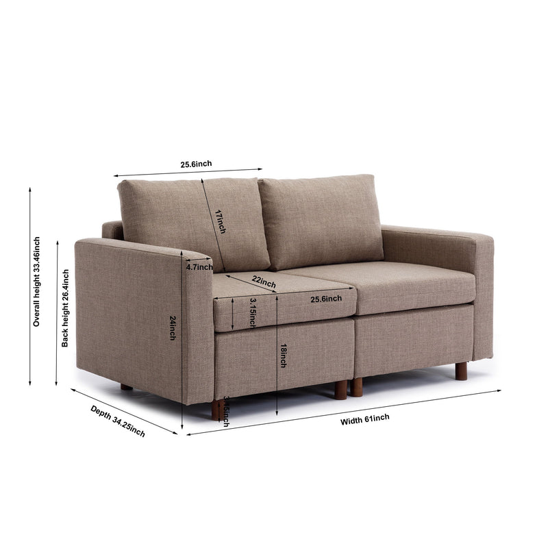 2 Seat Module Sectional Sofa Couch With 2 Ottoman For Living Room, Seat Cushion And Back Cushion Non-Removable And Non-Washable